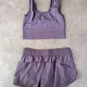 Athleta Mauve Racer Shorts & Sports Bra Set